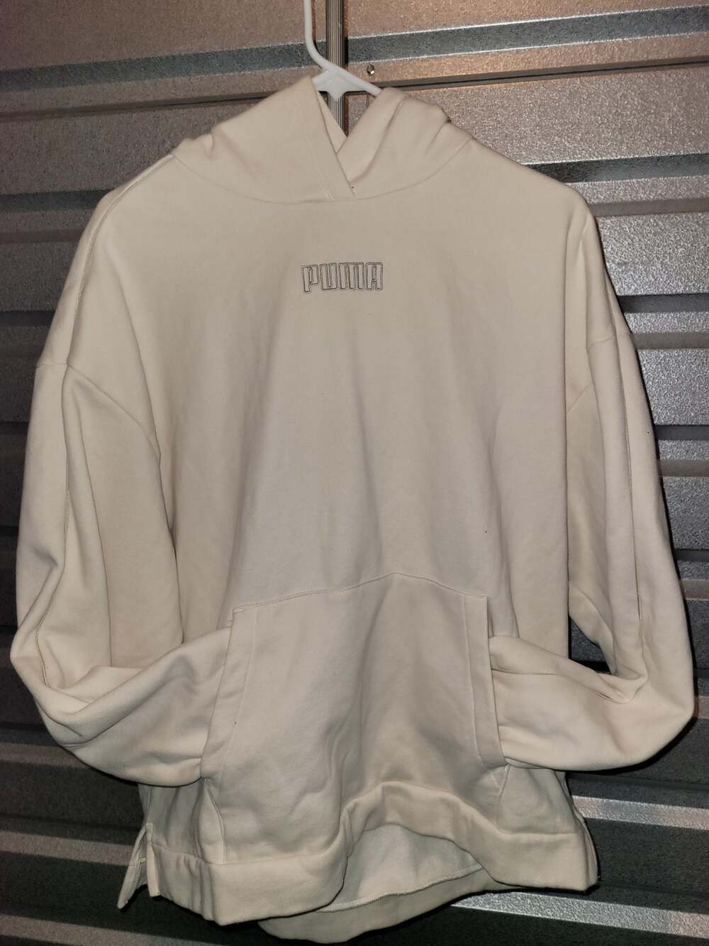 PUMA Cream Embroidered Logo Oversized Pullover Hoodie Drop Shoulder